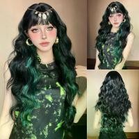 ราคา วิกผมเต็มตัว ไฮไลท์สีดำ สีเขียว ผมหยิกยาว มีหน้าม้า 26 นิ้ว ส่งฟรี วิกผมเส้นใยอุณหภูมิสูง (1731995768114021746)