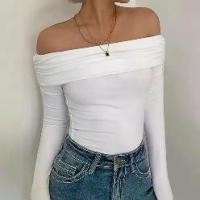 ราคา เสื้อครอป สไตล์เปิดไหล่ คอปาด เซ็กซี่ แขนยาว พร้อมสต็อก สีเงิน hotgirlcrop สีชมพูกันฝุ่น (1731966451134663442)