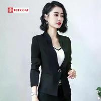 ราคา เสื้อสูทผู้หญิง เข้ารูป ไม่มีปก สีเทา สีฟ้า สีโอรส สีดำ ทรงเข้ารูปเสื้อโค้ทสตรี Women's coat (1732286006301723186)