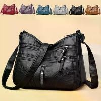 ราคา กระเป๋าสะพายข้างผู้หญิง หนังเทียม ดีไซน์เรียบหรู มีหลายกระเป๋า สายปรับระดับได้ ปิดซิป ความจุมาก กระเป๋าสะพายไหล่ เหมาะสำหรับการเดินทางทุกวัน มีสีน้ำตาลอ่อน สีเทา สีม่วง สีแดง สีฟ้า และสีดำ (1731456500