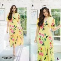 ราคา The Perfect Ladies เดรส #สาวอวบ คอวีแต่งระบาย ลายดอกกุหลาบ สีเหลือง (1729550639948335554)