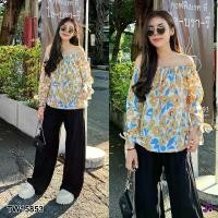 ราคา The Perfect Ladies Set เสื้อเปิดไหล่แขนยาวลายดอก+กางเกงขายาว สีเหลือง (1729550852689201602)