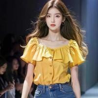 ราคา เสื้อเชิ้ต คอเหลี่ยม สีเหลือง แขนพอง แขนสั้น แฟชั่นสตรี คอลเลคชั่นฤดูร้อน 2025 ดีไซน์สวย เสื้อสไตล์ชา (1731594384440198416)