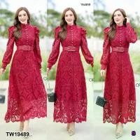 ราคา The Perfect Ladies ชุดเดรส MAXI เดรสยาวลูกไม้ แขนยาว พร้อมเข็มขัด .. สีแดง (1729951809921714626)