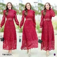 ราคา The Perfect Ladies ชุดเดรส MAXI เดรสยาวลูกไม้ แขนยาว พร้อมเข็มขัด .. สีแดง (1729990172984314306)