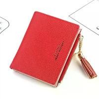 ราคา กระเป๋าสตางค์ใบสั้นผู้หญิง, กระเป๋าสตางค์ผู้หญิง CarrKen/Kerken, ลายไขว้แนวตั้ง, พู่ซิปกระเป๋าใส่เหรียญ, สีแดง (1730974751041423452)