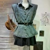 ราคา เสื้อยีนส์+เข็มขัด(2 ชิ้น)denim เสื้อยีนส์น่ารักมากสไตล์เกาหลี (1731913764784014791)