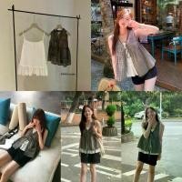 ราคา ส่งด่วน WG.WE 5712 เสื้อ2 pcs. เสื้อคอวีแขนกุด ผ้าลายสก็อต มีเชือกผูกโบว์ด้านหน้า มาพร้อมเสื้อสายเดี่ยว บล็อกบัสเตอร์ (1732058655978652748)