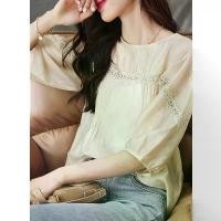 ราคา เสื้อเชิ้ต ลูกไม้ ผ้าชีฟอง แขนสั้น สำหรับผู้หญิง ดีไซน์แขนพัฟทางประสาทสัมผัส ทรงหลวม ประกบลูกไม้ กลวง แฟชั่น เสื้อแขนสั้น (1731239976172356924)