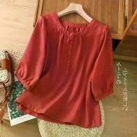 ราคา เสื้อเชิ้ต วินเทจ ผ้าลินิน ทอสี ฤดูร้อน ผ้าฝ้ายลินิน ทรงหลวม สีพื้น คอกลม เสื้อศิลปะ เสื้อเอนกประสงค์ (1732155494181930523)