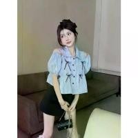 ราคา เสื้อเชิ้ต คอปกโปโล ลายทาง แขนสั้น ผู้หญิง ฤดูร้อน ดีไซน์ใหม่ ดีไซน์สวย มีโบว์ เสื้อตุ๊กตา เสื้อแขนพัฟ สูท Women Clothing (1731681848249977666)