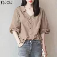 ราคา เสื้อทำงานสตรี ZANZEA คอวี แฟชั่น สไตล์เกาหลี เสื้อออฟฟิศ สีพื้น #10 (1731391427942385382)