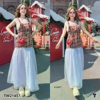 ราคา Garden Clothes ชุดเซ็ท SET 2 ชิ้น เอี๊ยมกระโปรงยาว + เสื้อซรีทูลายโบว์ .. สีแดง (1732218722216020671)