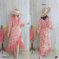 ราคา Garden Clothes ชุดเดรส เดรสทรงอกไขว้ ปลายแขนสม็อค สายผูกเอว .. สีแดง (1732218759113575103)