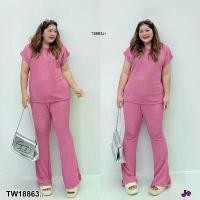 ราคา Garden Clothes ชุดเซ็ท SET #BIGSIZE 2 ชิ้น เสื้อยืด + กางเกงขาม้า .. สีชมพู (1732225614771817151)