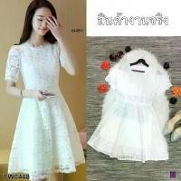 ราคา Garden Clothes ชุดเดรส เดรสลูกไม้คอกลม แขนสั้นแบบกว้าง สีขาว (1732225624004463295)