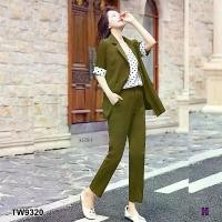 ราคา Garden Clothes ชุดเซ็ท SET 3 ชิ้น เสื้อสูท + สายเดี่ยวลายจุด+ กางเกงขายาว สีเขียวขี้ม้า (1732225657942870719)