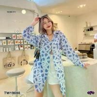 ราคา Garden Clothes เสื้อเชิ้ต & เบลาส์ เสื้อตัวยาวลายโซ่ เว้าข้าง .. สีฟ้า (1732225624424417983)