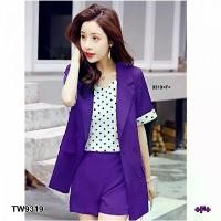 ราคา Garden Clothes ชุดเซ็ท SET 3 ชิ้น เสื้อสูท + สายเดี่ยวลายจุด+กางเกงขาสั้น สีม่วง (1732225595946601151)