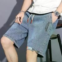 ราคา fashion กางเกงยีนส์ขาสั้นเอวยางยืดผู้ชาย ผ้ายีนส์ยืด (1732333263696988757)