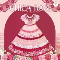 ราคา (มี 2XL) Maria Diamond สีชมพู Chica Rose Dress ผ้าไหมชีฟอง เดรสยาวสีชมพูพีชพิมพ์ลายดอกกุหลาบ คอกลมแต่งพู่ แขนสั้นดีเทลดอก 3D กระโปรงระบายหลายชั้น/ยาว52นิ้ว/อก1/เอว.5ลงเดิม (1730687185202022623)