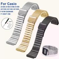 ราคา สายโลหะบางเฉียบ, สำหรับ Casio F-91W/A158/A159/A168/A169/b650/aq230/ae500w 18mm 20mm, สีเงิน, ทองและสีดำ, สายนาฬิกาสแตนเลสสากล, การออกแบบสายรัด (1730771123600329430)