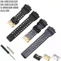 ราคา สายนาฬิกายาง สำหรับ G-Shock Casio Ga110 GA-100 120 สีดำและสีทอง ผิวมัน พร้อมหัวเข็มขัดสีทอง (1730845946932464140)