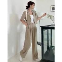 ราคา 【M-XL】ชุดเซตสองชิ้น สไตล์สูท เสื้อแขนสั้น + กางเกงขายาวทรงกระบอก ชุดทำงาน เรียบหรู ใส่สบาย ได้ทุกโอกาส (1732214776375773043)