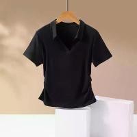 ราคา เสื้อยืดแขนสั้นสำหรับผู้หญิง สีพื้น คอปก เสื้อโปโลเรียบง่าย เอวจีบ ทรงปกติ สลิมมิ่ง เสื้อสไตล์เยาวชนและผู้ใหญ่ แขนสั้น uniqlo กันยูวี (1731428156248131114)