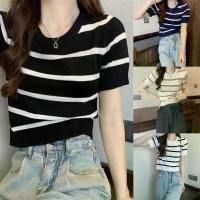ราคา เสื้อยืด ผ้าถัก เนื้อผ้านุ่มมาก แขนสั้น ลายทาง สำหรับผู้หญิง เสื้อผ้า เสื้อ ฮาวาย วินเทจ เสื้อ ใส่ เล่น สงกรานต์ ลินิน แท้ เสื้อ โชว์ หลัง เสื้อ ยืด กีฬา โอเวอร์ไซต์ เสื้ (1732044570340264657)