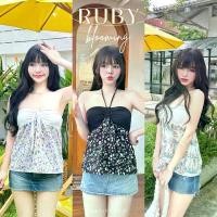 ราคา Ruby Blooming เสื้อครอปคล้องคอลายดอกทูโทนซัมเมอร์ (1729601294284720960)
