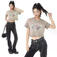 ราคา Mankun, ชุดเสื้อผ้าผู้หญิง, Csdt009, สลิม, แฟชั่น, แบรนด์พิเศษ, การออกแบบแขนสั้นลายดอกไม้กุหลาบ, เสื้อยืดสั้น, เสื้อกล้าม, Zara, [1126] Clothing Tshirt Oversize ผ้าฝ้าย (1731288742574065720)