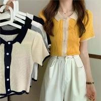 ราคา เสื้อคาร์ดิแกนถักแขนสั้นผ้าไหมน้ำแข็งคอปกโปโลสำหรับผู้หญิงฤดูร้อนใหม่สไตล์สั้นเหมาะสำหรับ Chanel-แรงบันดาลใจสลิมฟิตเสื้อฐานกระชับสัดส่วน เสื้อ essentials เสื้อยืดป้ายรีดเพชร เสื (1731904379005011704)