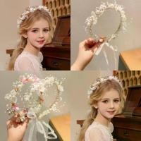 ราคา T035- Children's flower garland princess hair accessory, super fairy girl flower pearl ribbon headband, girl's hair hairpin hair rope bow, party makeup ball cosplay (1731788126848845785)