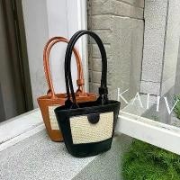 ราคา กระเป๋าหนัง Basket ปักสานน่ารัก กระเป๋าสาน สายสะพายยาว 3 สี (1729589579865884741)