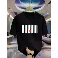 ราคา Men's Heavyweight 100% Cotton Graphic Print T-Shirt - Black with White Stripes & Red Dot Design, Regular Fit Short Sleeve Round Neck Casual Summer Top for Casual Attire,Classic S (1731886316789794728)