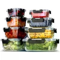 ราคา EATEX 16pc Glass Food Storage Containers with Lids, Airtight Glass Meal Prep Containers, 8 Reusable Glass Food Containers with 8 Leakproof Snap Lock Lids, Oven Microwave Freezer Safe Lunch Containers 