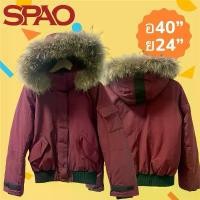 ราคา (มือสอง)SPAO puffer jacket ฮู้ดเฟอร์ สีแดงเบอร์กันดี คลังสินค้า (1732362555841217896)