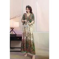 ราคา ชุดโบฮีเมียน ฤดูร้อน มาใหม่ สไตล์ชาติพันธุ์ไทย คอวี ชุดวันหยุดชายหาด พิมพ์ลาย ทำจากผ้าฝ้ายและผ้าไหม เดรสยาว polka dots outfit (1732339013152639675)