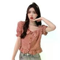 ราคา เสื้อเชิ้ต ลายสก็อต สไตล์เรโทร ฝรั่งเศส สำหรับผู้หญิง ดีไซน์ แขนสั้นพัฟ mardi mercredi girl เสื้อผ้า ทอ สียีนส์ วินเทจ ผู้ หญิง คน อวบ อก 50 polo lauren ralph outfit แดง เขมร ba (1731812069393138958)