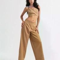 ราคา เซ็ตเสื้อครอปและกางเกงขายาวสีน้ำตาลทอง | Minimal Chic Outfit (1732127031420683958)