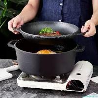 ราคา sandningshop168 แบบพกพา 26cm double dutch oven with loop hands, 2 in 1 cast iron pan 26cm double dutch oven set and domed 26cm skillstill lid, dutch oven, non-stick pots (1730951227334953765)