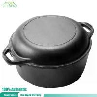 ราคา [TK] COD [จัดส่งฟรี] 2 in 1 Cast Iron Dutch Oven with Skillet Lid Dutch Oven Pot with Dual Handles Skillet Cookware Pan Set for Bread Baking (1731869342777050973)