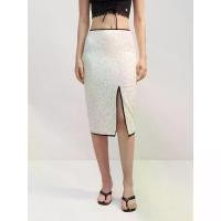 ราคา [Pomelo] กระโปรงทรงดินสอลายลูกไม้แต่งดีเทลผ่าหน้า - สี Off / Lace Side-Split Pencil Skirt - Off (1730585477982750811)