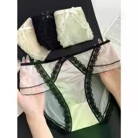 ราคา ชุดชั้นในสตรี เซ็ต 4 ชิ้น ชุดชั้นในลูกไม้เซ็กซี่ เอวกลาง มีโบว์ตาข่ายระบายอากาศ ขอบลูกไม้รูปพัด กางเกงในสตรีรูปพัด G-String (1732030926416020485)