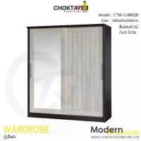 ราคา ตู้เสื้อผ้าไม้ 180ซม. บานเลื่อน กระจก1บานเต็ม CTW-118802B [DRM Collection] (1731443665793090752)