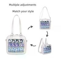 ราคา กระเป๋าสะพายไหล่ 3 ทาง ทรงสี่เหลี่ยม กระเป๋าถือ กระเป๋าแมสเซนเจอร์ กระเป๋าเป้ วัสดุ PU ใส (1732185096531641667)