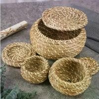 ราคา ถังขยะสำหรับจัดระเบียบเครื่องสำอาง, เครื่องประดับ, และของเล่น, สีน้ำตาลอ่อน, ทรงกลมพร้อมฝาปิด, เหมาะสำหรับการจัดระเบียบบ้านและการจัดเก็บเครื่องสำอาง, สไตล์ตะกร้าไม้หวายธรรมชาติ, (1732266564635035043)