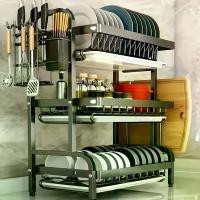 ราคา ชั้นวางของในครัวขนาดใหญ่ 3 ชั้น พร้อมการระบายน้ำอย่างรวดเร็ว ที่ใส่มีดและส้อม ชั้นวางเขียง เคาน์เตอร์แห้ง ที่เก็บภาชนะมัลติฟังก์ชั่น เหมาะสำหรับชาม จาน และอื่นๆ ที่วางช้อนส้อม ชั (1731958868433405446)
