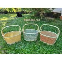 ราคา ตะกร้า ตะกร้าทำบุญ ตะกร้าหวายไปวัด ตะกร้าหวายลายพิกุล ทรงรี ขนาด 11x14x8 นิ้ว Basket (1729587528628276175)